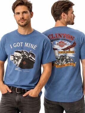 HARLEY DAVIDSON T Shirt Mens XL Blue 2002 Clinton Iowa Vintage Y2K Biker Moto